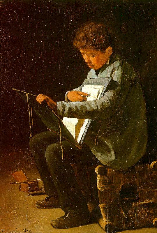 Francois Bonvin Seated Boy with a Portfolio oil painting image